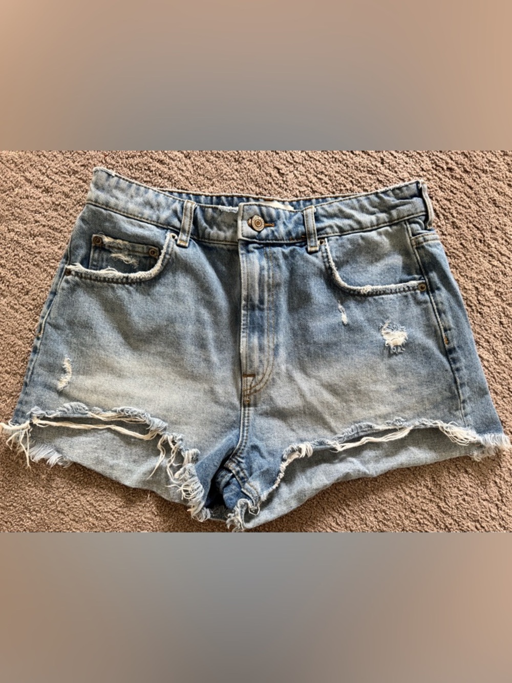 Zara Light Blue Distressed Denim Shorts